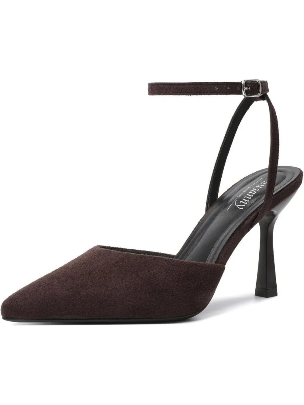 Women's Espresso Brown Elegant Closed Pointed Toe Strappy Stiletto Pump Shoes